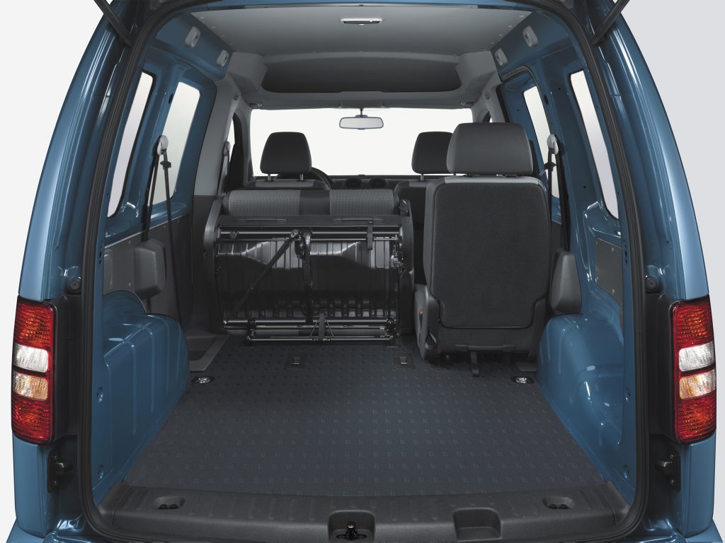 Rear barn doors are standard equipment in Volkswagen's new Caddy Maxi Crewvan but a tailgate is available as a no-cost option. Rear barn doors are standard equipment in Volkswagen's new Caddy Maxi Crewvan but a tailgate is available as a no-cost option.